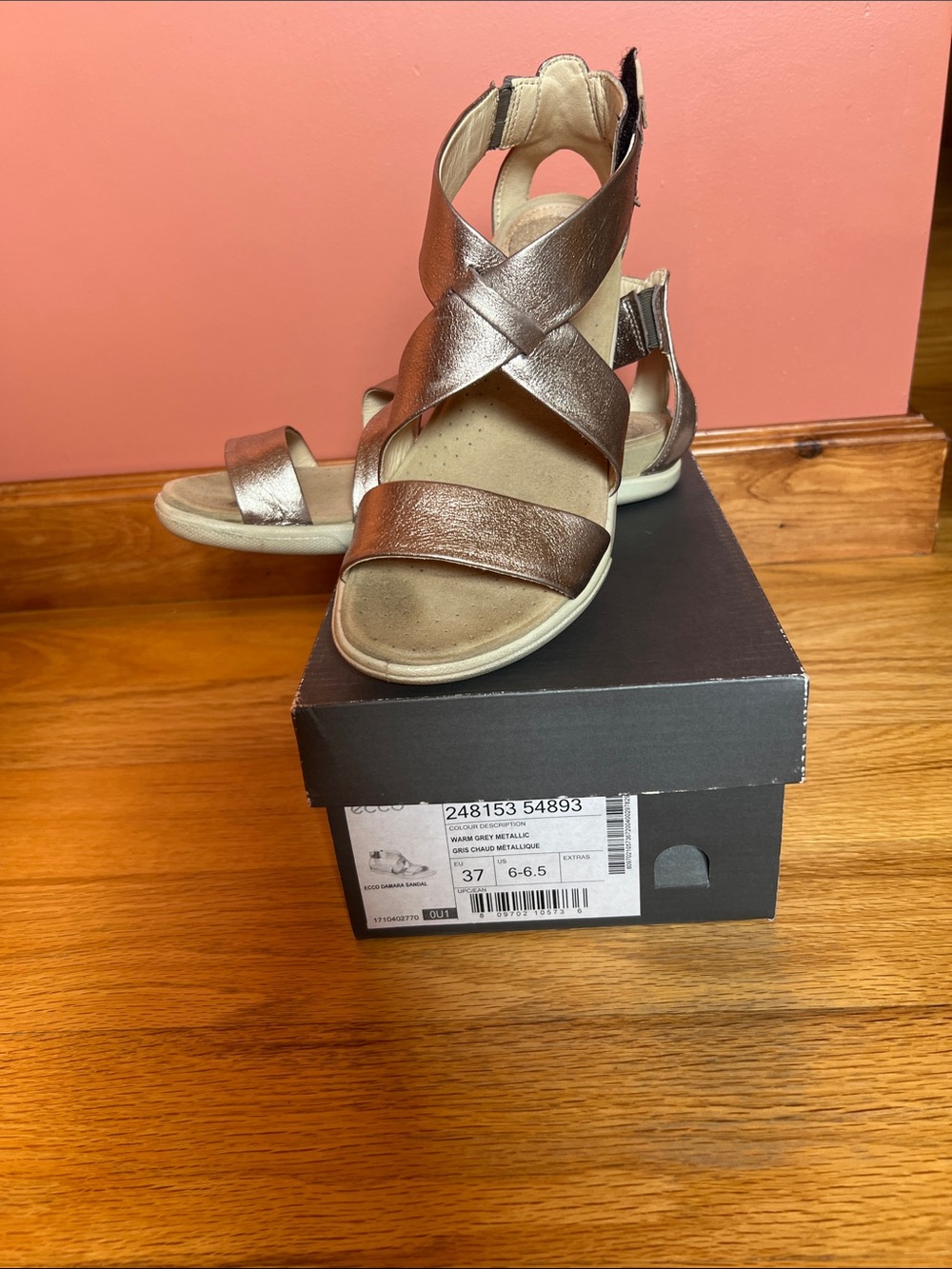 Ecco Bronze Metallic Crisscross Sandals